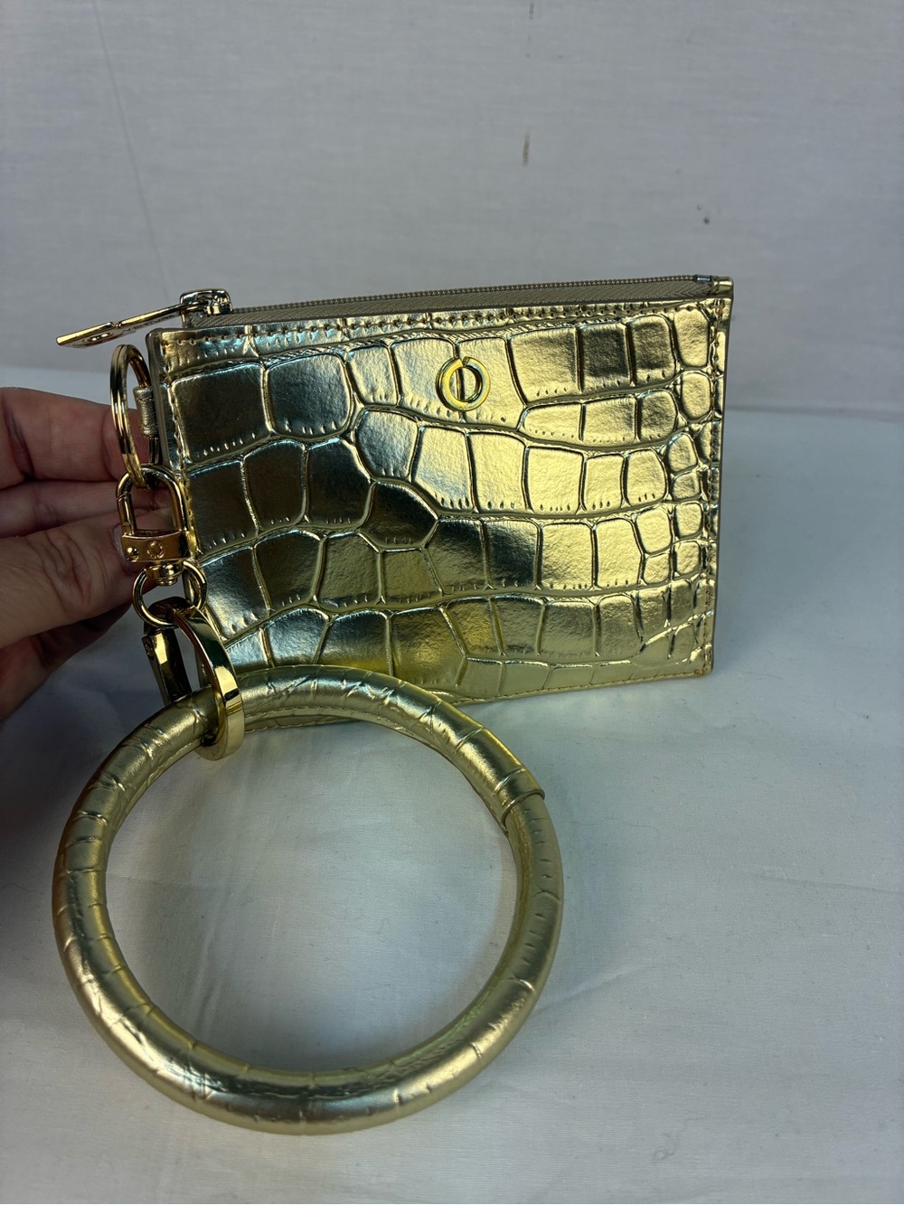 O-Venture Ossential Leather Card Case in Gold Rush Croc-Leather
